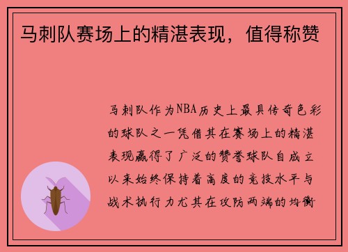 马刺队赛场上的精湛表现，值得称赞